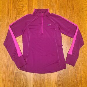 Nike Running Dri Fit Quarter Zip Shirt Small Pink Long Sleeves Reflective Strip
